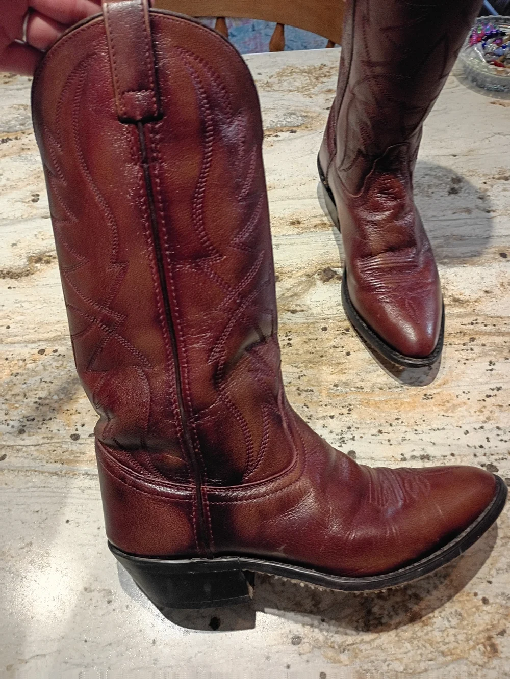 Women's Size 9 Burgundy/Brown Leather Western Boots - Picture 3 of 7